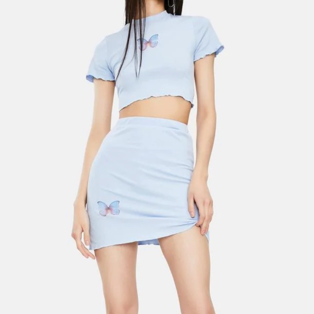 Blue Butterfly Skirt Set